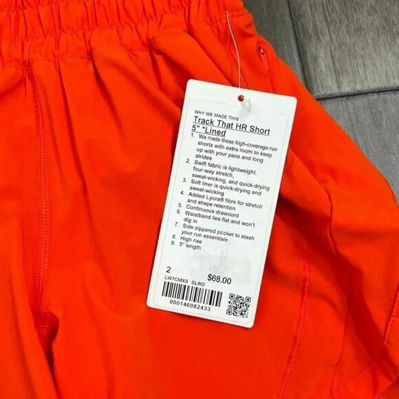 Lululemon NWT Track That High-Rise Lined Short 5" Solar Orange - Picture 7 of 10
